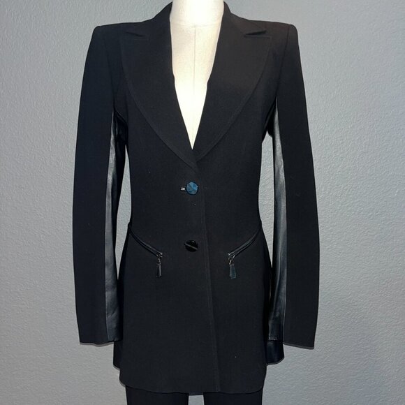 ESCADA 2 PIECE PANT SUIT BLACK WOOL SLIM FIT BLAZER AND FLARE LEG PANTS  EU34/36 - Picture 2 of 16